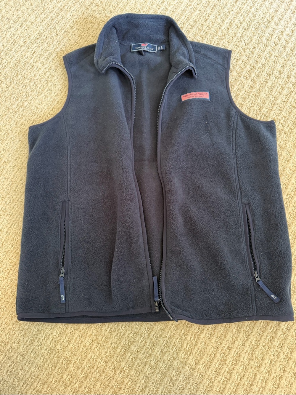 Vineyard Vines Navy Fleece Vest with Coral Logo Patch